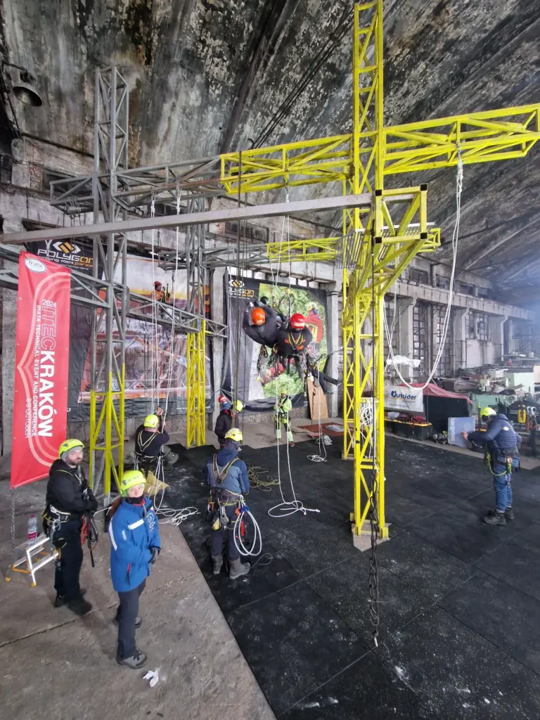 Wide view of trainees practising rope access inside Profixt Training Centre