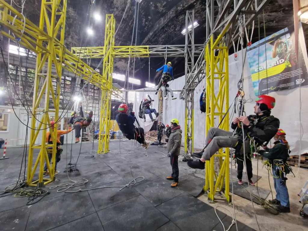 Atmospheric shallow-focus view of rope access training